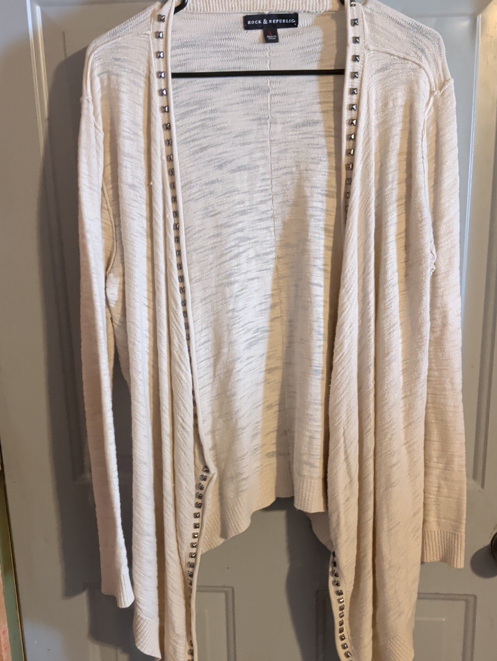 Rock & Republic Cream Open-Front Cardigan with Stud Trim